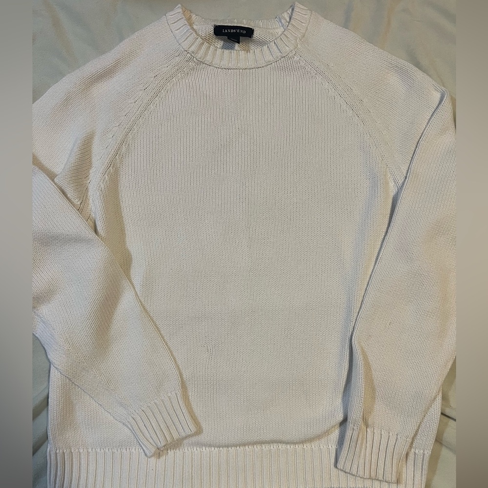 Lands' End Women’s white Drifter Raglan Crew Sweater | Size Medium